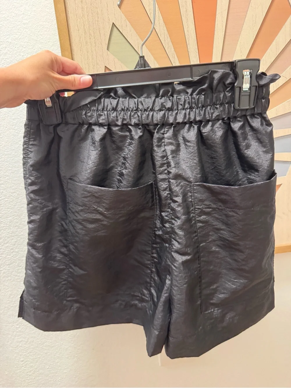 Tibi Black Elastic-Ruffle Waist Shorts